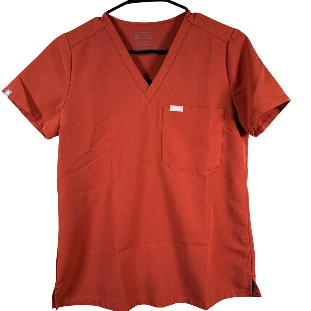 FIGS Catarina V-Neck Scrub Top Women XS Burnt Orange Clay Medical Nursing Pocket